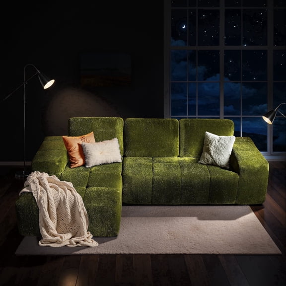 XIZZI 99.2" Modular Sectional Sofa, No Assembly, Luxe Cloud Boneless Couch with Starry Sparkle Velvet Fabric, High Density Foam & Pocket Springs, Left Chaise, Green