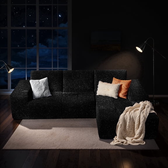 XIZZI 99.2" Modular Sectional Sofa, No Assembly, Luxe Cloud Boneless Couch with Starry Sparkle Velvet Fabric, High Density Foam & Pocket Springs, Right Chaise, Black
