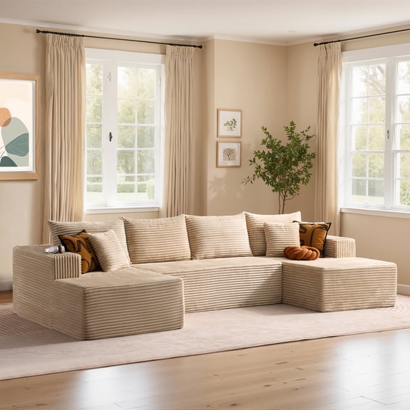 XIZZI No Assembly Sectional Sofa, Compact Shipped Furniture with High Density Foam and Comfortable Seating, Upgraded Plush Couch, Beige