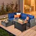 thumbnail image 1 of XIZZI 5-Piece Patio Furniture Sets with Fire Pit Table, Patio Outdoor Sectional Set with Coffee Table, All-Weather Wicker Outdoor Conversation Sets for Backyard, Garden, Navy Blue, 1 of 10