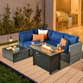thumbnail image 1 of XIZZI Patio Conversation Set 6 PCS Wicker Furniture Set with Propane Fire Pit Table,Blue, 1 of 10