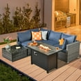 thumbnail image 1 of XIZZI Patio Conversation Set 6 PCS Wicker Furniture Set with Propane Fire Pit Table,Bright Blue, 1 of 10