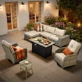 thumbnail image 1 of XIZZI Patio Furniture Outdoor Conversation Set with Wide Armrests, Wicker Rattan Patio Outdoor sectional with Firepit Table and Swivel Rocking Chair, Beige, 1 of 10