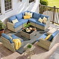 thumbnail image 1 of XIZZI Patio Furniture 9 Pieces All Weather Wicker Sectional Sofa Set Rattan Outdoor Conversation Set with Swivel Rocking Chairs for Garden, Denim Blue, 1 of 10