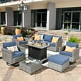 thumbnail image 1 of XIZZI Patio Furniture Sets 10 Pieces with Outdoor Wicker Swivel Rocking Chairs Coffee Table and Fire Pit,Bright Blue, 1 of 12