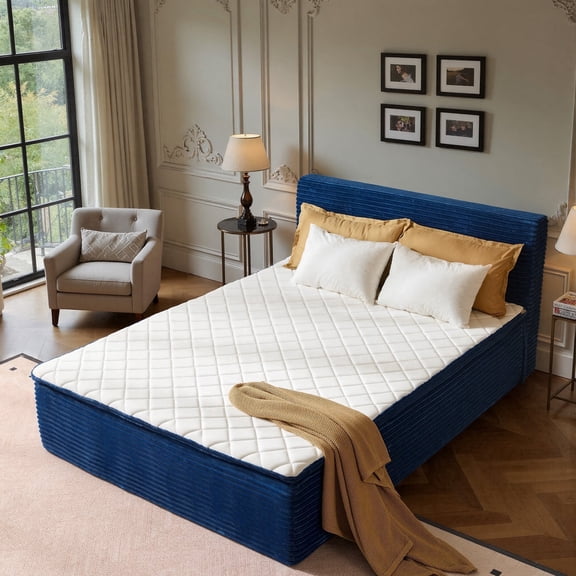 XIZZI Queen Size Cloud Bed,2-in-1 Bed Integrated Bed Frame and Mattress, Compressed Platform Bed with Breathable and Noise-Free Mattress for Deep Sleep, No Assembly Blue