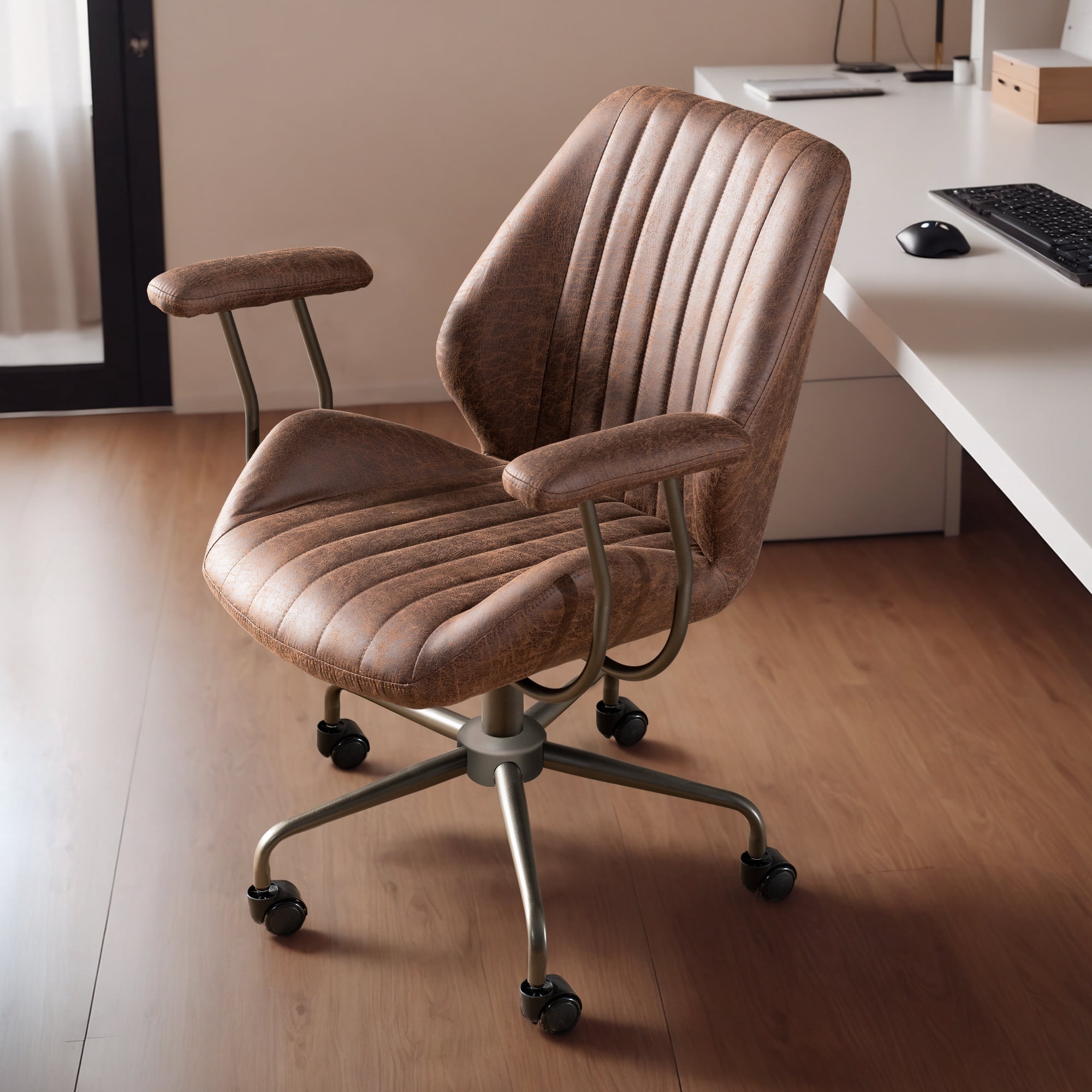 XIZZI Suede Fabric Desk Chairs for Executive or Home Office, Modern Ergonomic Computer Office Chair, Dark Brown