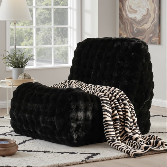 XIZZI Togo Sofa Bean Bag Chair, Oversized Plush Faux Fur Lounge Chair, Fluffy Lazy Sofa Chair Accent Floor Chair for Living Room Bedroom, No Assembly Required，Black