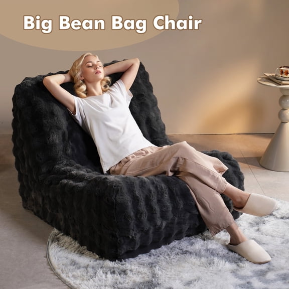 XIZZI Bean Bag Chair, Oversized Ultra-Soft Plush Faux Fur Lounge Chair, Fluffy Cozy Lazy Sofa for Living Room Bedroom, No Assembly Required, Gray