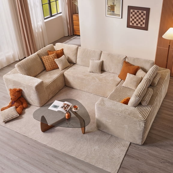 XIZZI 135"*69" U-Shape Modular Sectional Sofa Couch, 27" Deep Seat Modern Minimalist Boneless Couch, Oversized Cloud Sofa for Living Room, Beige