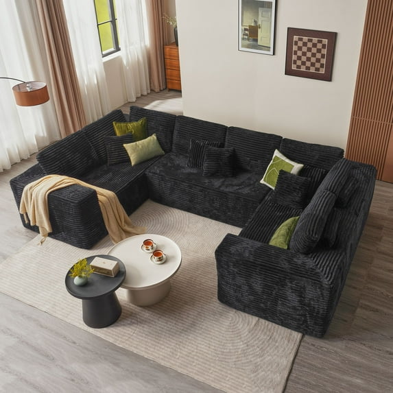 XIZZI U-Shape Modular Sectional Sofa Couch, 27" Deep Seat Modern Minimalist Couches for Living Room, Black, Style 2