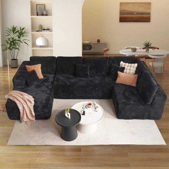 XIZZI U-Shape Modular Sectional Sofa Couch, 27" Deep Seat Modern Minimalist Couches for Living Room, Black, Style 6