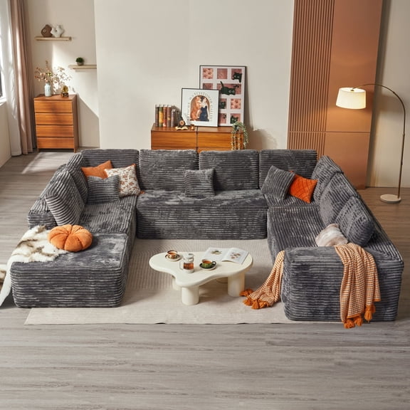 XIZZI 135"*107" U-Shape Modular Sectional Sofa Couch, 27" Deep Seat Modern Minimalist Boneless Couch, Oversized Cloud Sofa for Living Room, Gray