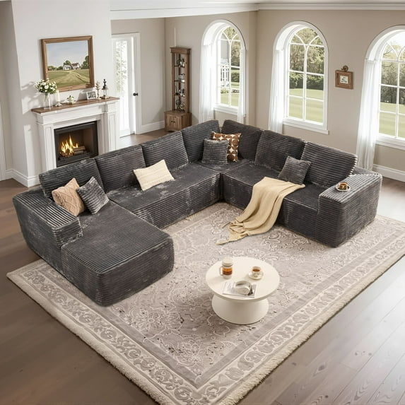 XIZZI U-Shape Modular Sectional Sofa Couch, 27" Deep Seat Modern Minimalist Couches for Living Room, Gray, Style 7