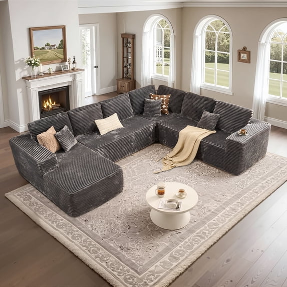 XIZZI U-Shape Modular Sectional Sofa Couch, 27" Deep Seat Modern Minimalist Couches for Living Room, Gray, Style 7