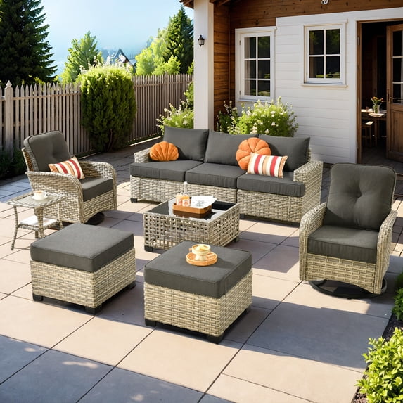 XIZZI Wicker Outdoor Patio Furniture 9 Pieces All-Weather Rattan Conversation Set High Back Patio Sectional Sofa with Swivel Chairs for Backyard, Balck