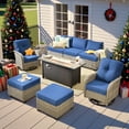 thumbnail image 1 of XIZZI Wicker Patio Furniture 9 Pieces Rattan Outdoor Conversation Set All Weather Outside Sectional Sofa Set with Swivel Chair and Fire Pit Table for Backyard, Navy Blue, 1 of 9