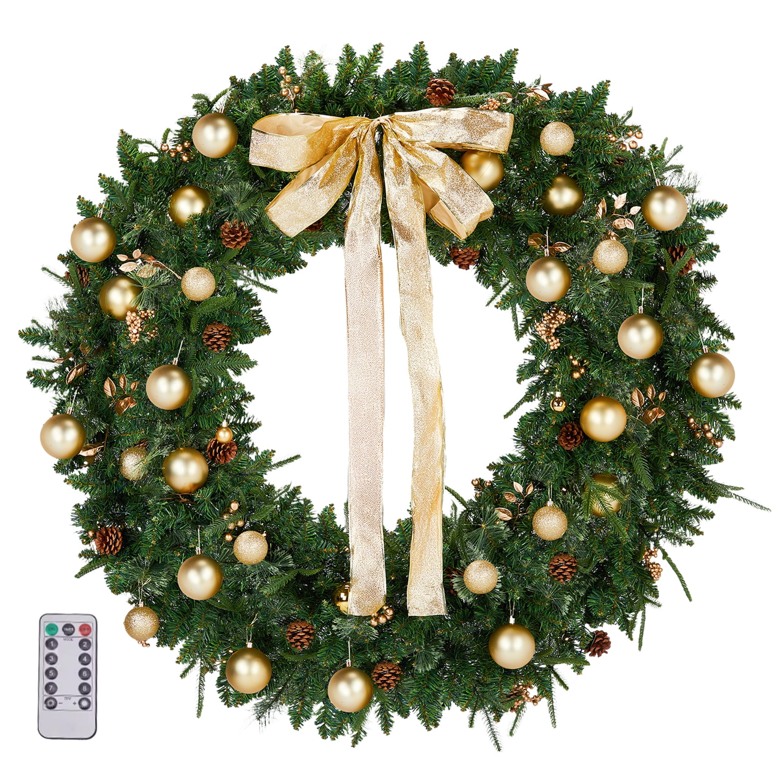 XIlee 48in Pre-lit Christmas Wreath,Xmas Wreath with 150 Warm White ...