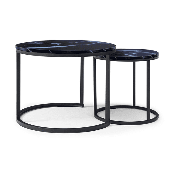 XIlee Nesting Coffee Table Set of 2Stacking Side Tables | Sturdy & Easy Assembly | Wood Look Accent Furniture with Metal Frame | Black Finished | Compact & Versatile Modern Industrial Nightstand