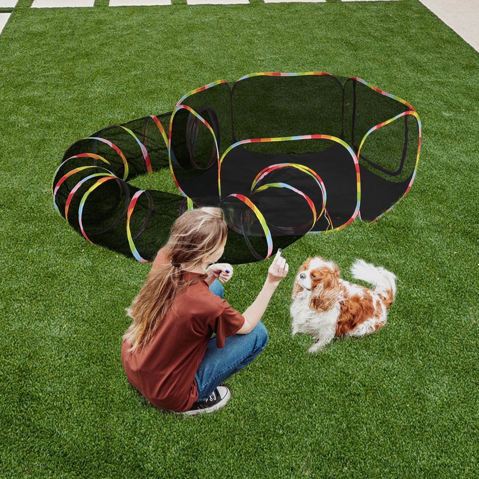 XIlee Outdoor Cat Enclosures 2-in-1, Outdoor Cat Enclosures with Tunnel for Indoor Cats Include Portable Tent, Circle Cat Playpen Tunnel Catio, for Cats, Kitty and Small Animals,Within Storage Bag