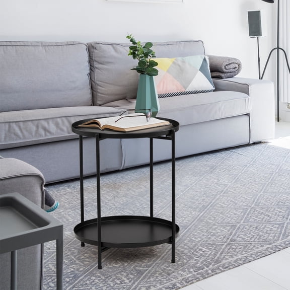 XIlee Side Table, End Table Metal Small Table Indoor Outdoor & Snack Bedside Table Sofa,with Removable Tray, Anti-Rust Metal Asional Table for Balcony Patio Living Room, Nightstand for Bedroom,Black