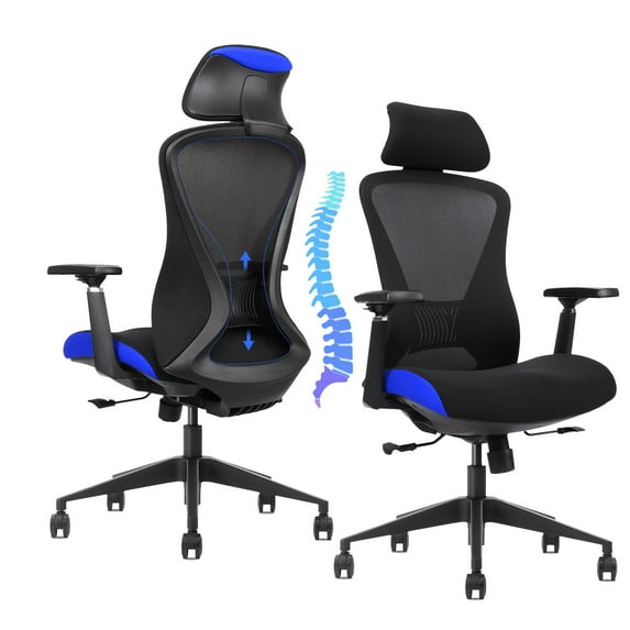 XJ-HOME Ergonomic Office Chair, Home Office Desk Chair, Comfortable Gaming Chair with Lumbar Support, High Back Desk Chair with 3D Adjustable Armrest & Headrest, 360° Swivel Computer Desk Chair, Blue