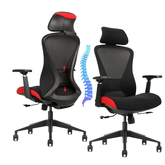 XJ-HOME Ergonomic Office Chair, Home Office Desk Chair, Comfortable Gaming Chair with Lumbar Support, High Back Desk Chair with 3D Adjustable Armrest & Headrest, 360° Swivel Computer Desk Chair, Red