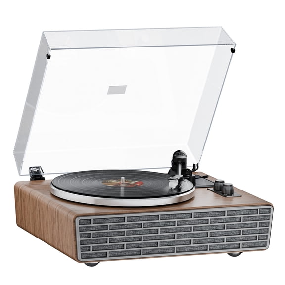 XJ-HOME All in One Vinyl Record Player with 4 Treble/Bass Stereo Speakers,Bluetooth HiFi Turntables for Vinyl Records with Magnetic Cartridge AT-3600L,Phono Preamp,33/45RPM,2-Speed,AUX in/RCA Out