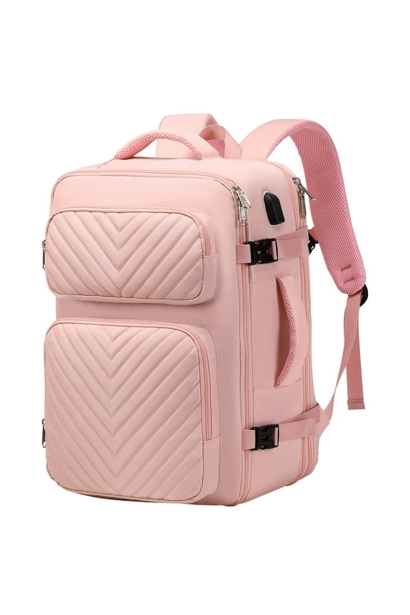 40L Travel Backpack for Women - Airline Approved Carry-On, Expandable Waterproof Backpack with USB Charging Port, Suitcase for Camping, Hiking, School, Fits 17.3" Laptop (Pink)