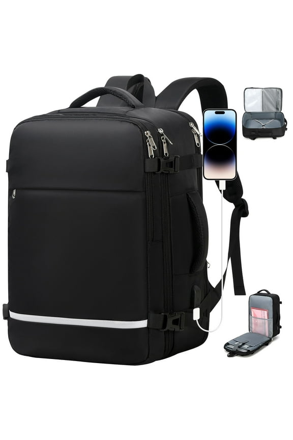 Travel Backpack for Women, Flight Approved Carry On Backpack, Person Item Suitcase Backpack, 15.6" Laptop Backpack with USB Charging Port, Weekender College Daypack for Business Hiking, Black