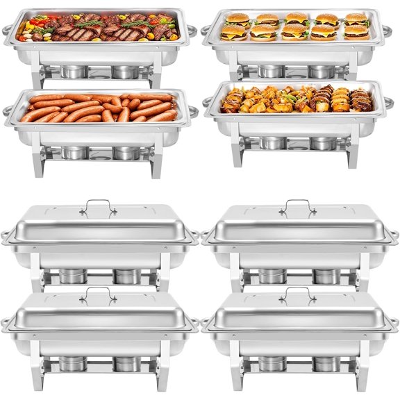 XJADQW Chafing Dishes for Buffet 8 Pack 8QT Chafers and Buffet Warmers Sets for Parties, Catering, Weddings, Christmas, Events Serving, Silver