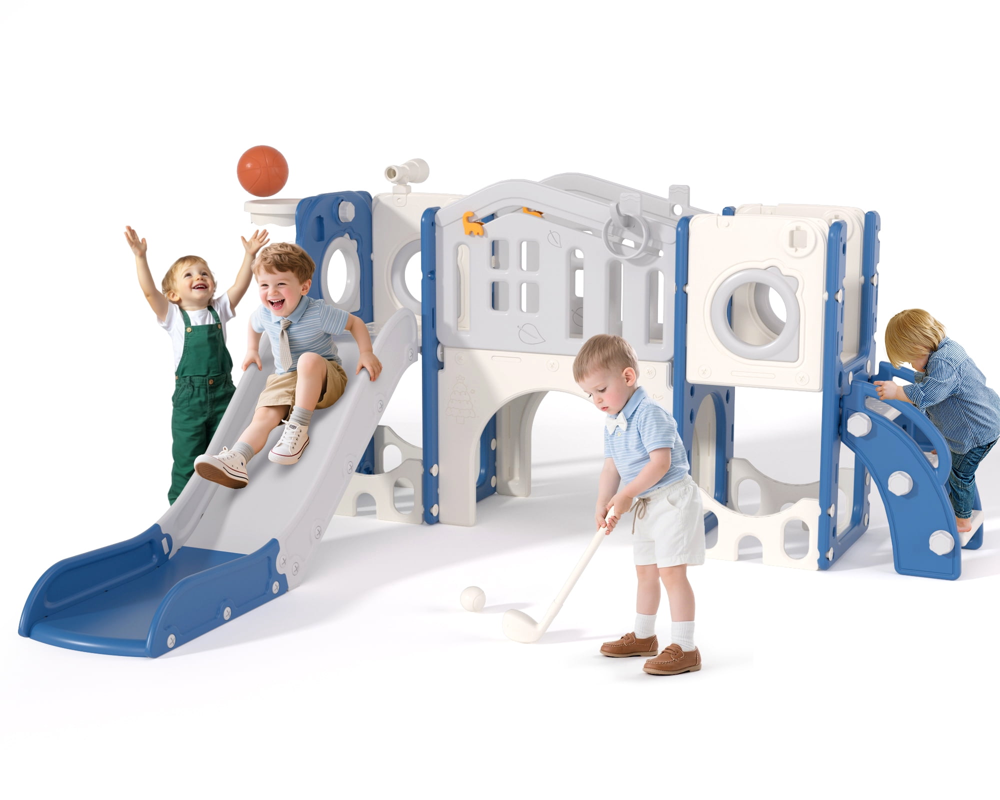XJD 11 in 1 Toddler Slide PlaySet for kids indoor/outdoor for Toddlers Age 1-3, Blue & Gray