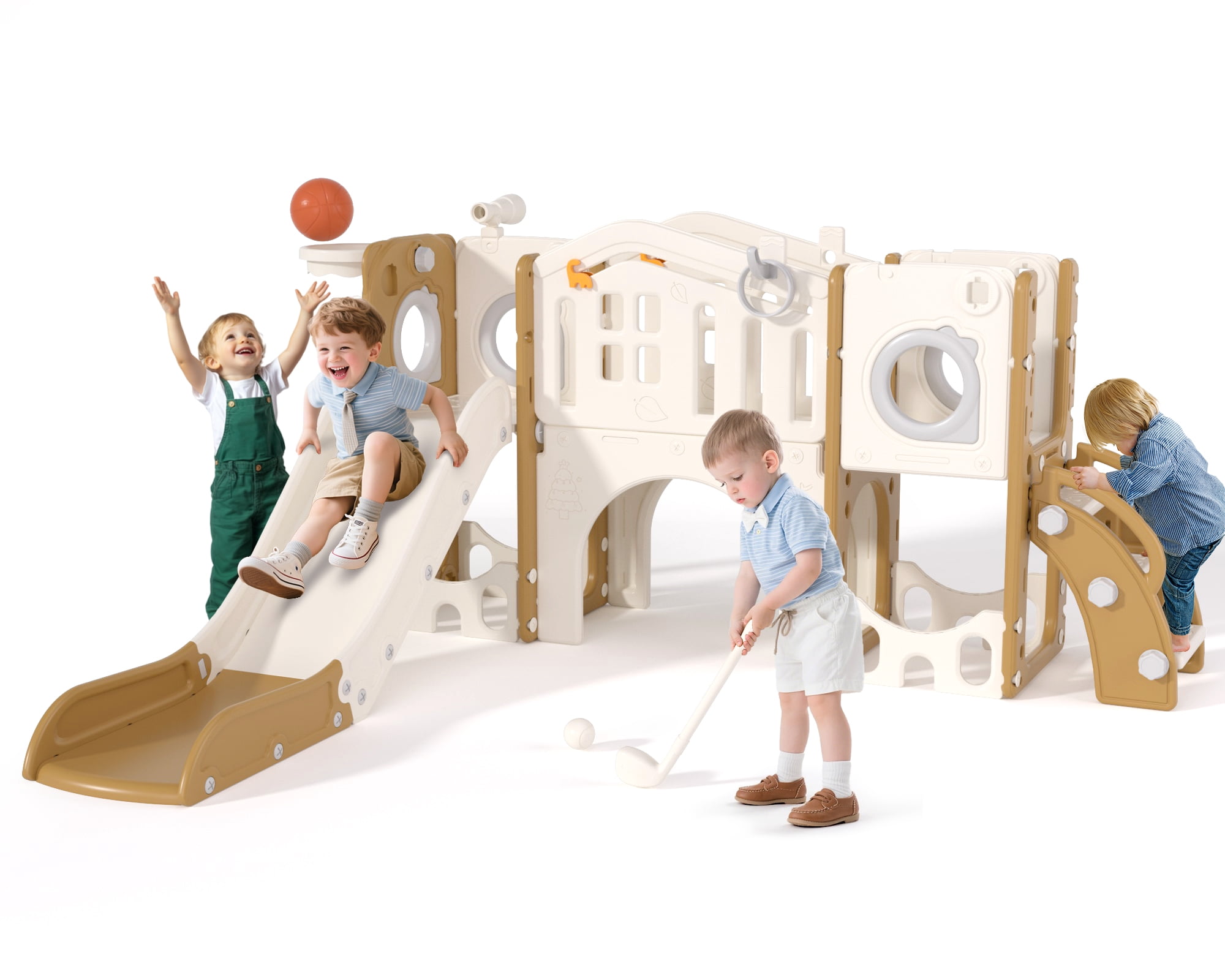 XJD 11 in 1 Toddler Slide PlaySet for kids indoor/outdoor for Toddlers Age 1-3, Coffee