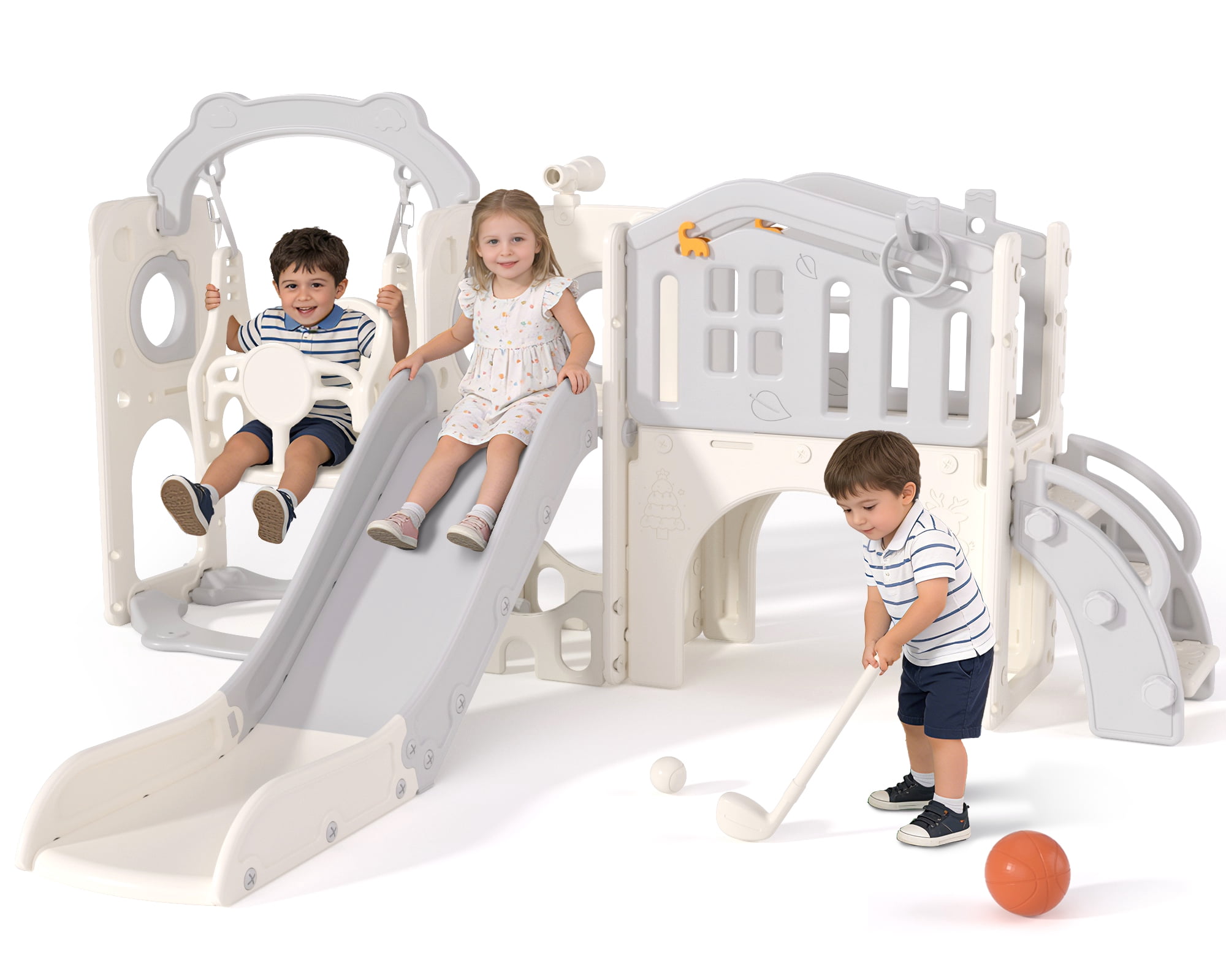XJD 11 in 1 Toddler Slide and Swing Set - Baby Slide for Toddlers 1-3, Indoor Outdoor Toddler Playset Playground, Gray