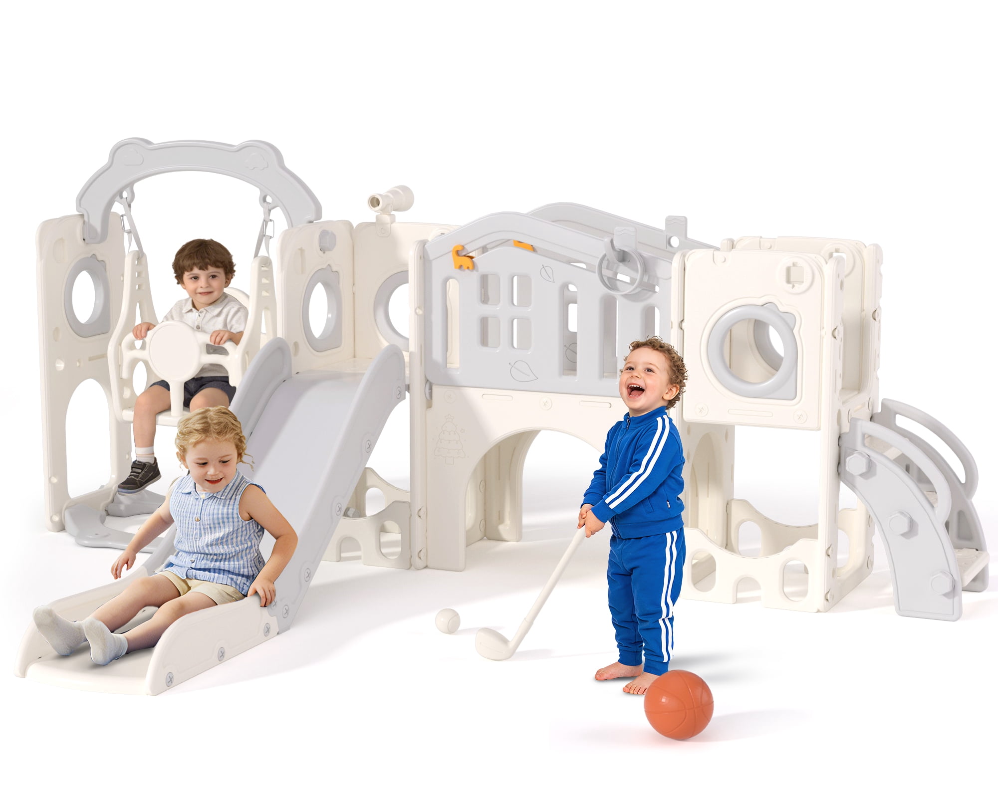 XJD 12 in 1 Toddler Slide and Swing Set - Baby Slide for Toddlers 1-3, Indoor Outdoor Toddler Playset Playground, Gray