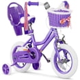 thumbnail image 1 of XJD 12 inch Kids Girls Bike for 3-12 Years Old Toddlers, Princess Children Bicycle with Training Wheels, Streamers, Basket, Doll Seat, Purple, 1 of 16