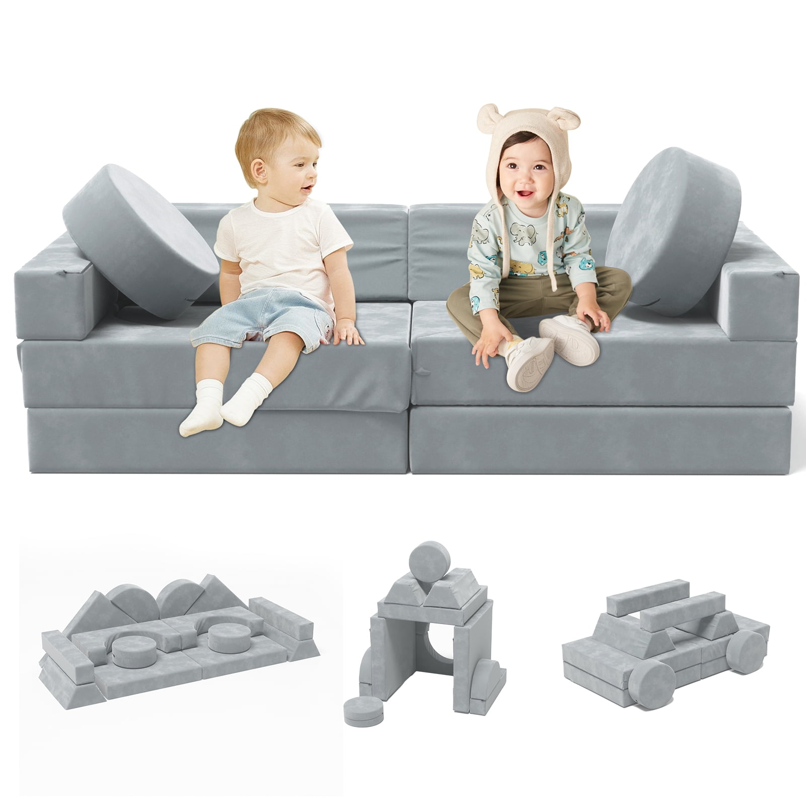 XJD 14 Pcs Modular Kids Play Couch Sofa for Kids Tunnel Climber Fold