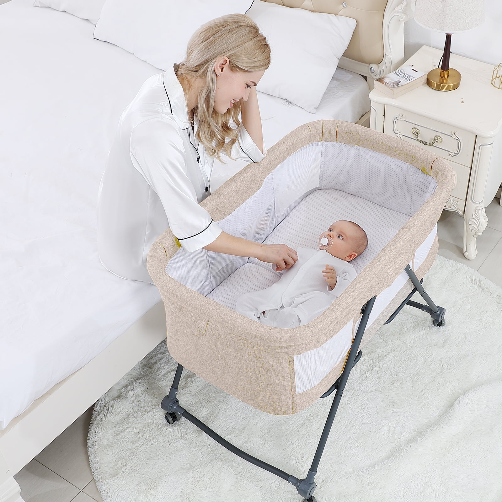 XJD 2 in 1 Baby Bassinet, Easy Folding, with Storage Basket Portable Baby Bed with Wheels, Beige - Walmart.com XJD 2 in 1 Baby Bassinet, Easy Folding, with Storage Basket Portable Baby Bed with Wheels, Beige - Walmart.com
