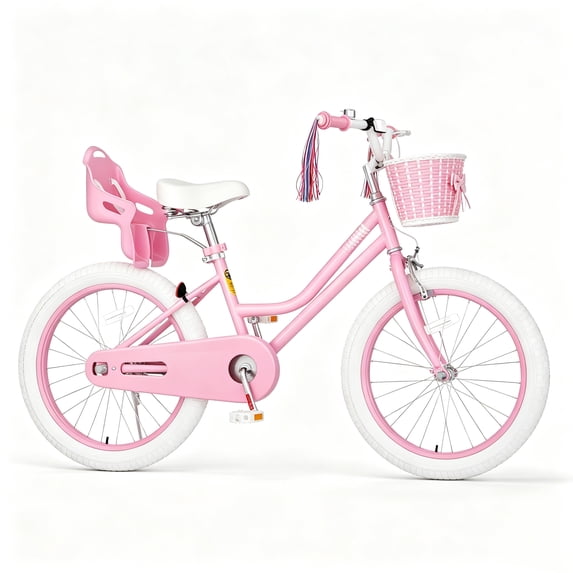 XJD 20 inch Kids Bike for Toddlers 7-12 Years Old Kids, Girls Bike with Streamers, Basket and Doll Seat, Children Bicycles with Handbrake