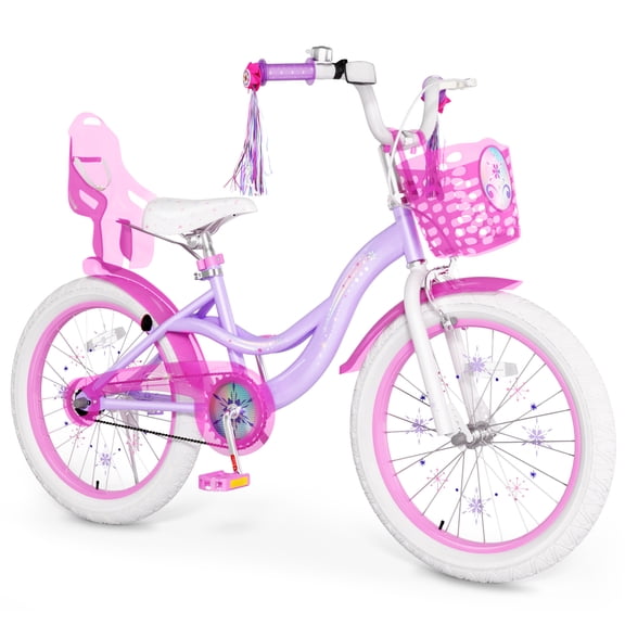 XJD 20 inch Girls Bike for age 6-13 Years Kids Bike With Training Wheels,Adjustable Seat Handlebar Kid's Bike With Handbrake Basket, Princess Bicycle,Purple