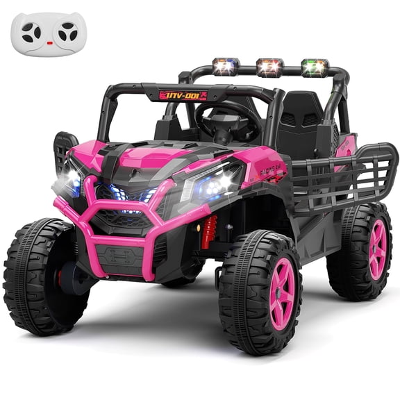 XJD 24V 2 Seater Ride on Car for Kids,4x4 Off-Road UTV Toy w/Remote Control, 4x200W Powerful Motors, 20" Large Seat, 5 Mph Max Speed, Bluetooth, MP3, Lights, Electric Car for Big Kids, Blue