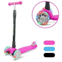 XJD 3 Wheel Kick Scooter for Kids,Foldable 3 Wheels Toddlers Scooter with LED Light & Adjustable Height, Best Gift for Boys Girls Outdoor Activities, Peach