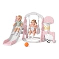 thumbnail image 1 of XJD 5 in 1 Toddler Swing and Slide for Toddlers Age 1-3 Slide and Swing Set Climber for Children Baby Indoor Outdoor, Basketball Hoop, Football Gate, Playsets Playground Sets for Backyards, Pink, 1 of 14