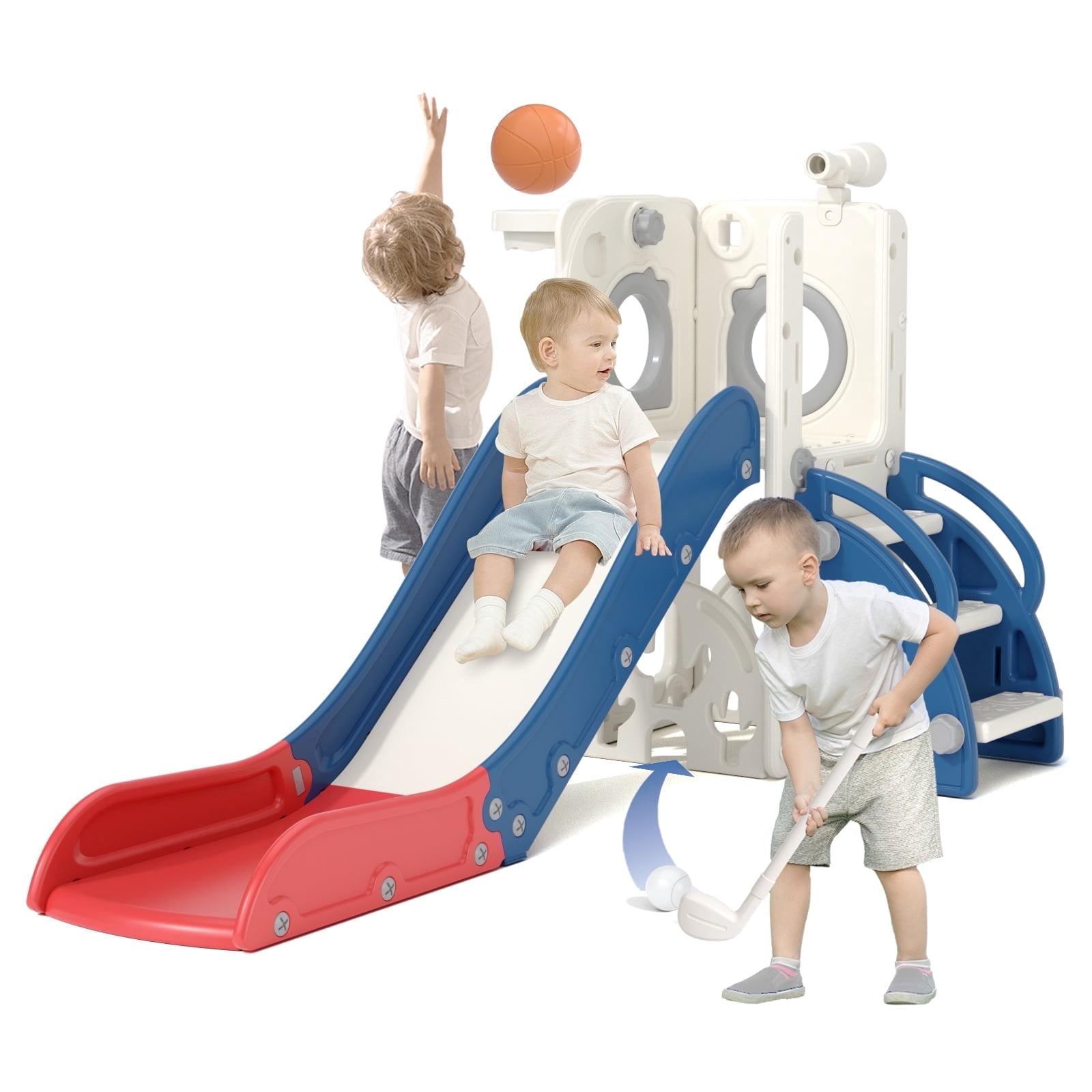 XJD 7-in-1 Toddler Slide Green Indoor Outdoor Kids Plastic Slide