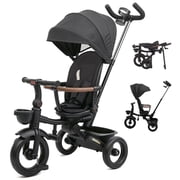 XJD 7 in 1 Tricycle for Toddlers, 2-4 Years Kids Foldable Tricycle with Adjustable Seat and Push Handle, Black