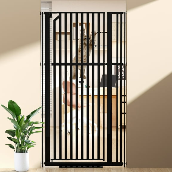 XJD 63" Extra Tall Pet Cat Gate with 30" to 37.8" Wide Pressure Mounted Walk Through Swing Auto Close Safety White Metal Kids Dog Pet Puppy Cat for Indoor Stairs,Doorways, Kitchen (37.8 Inch-Black)