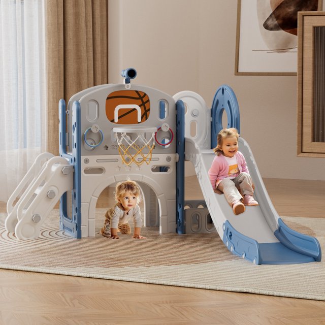 XJD 7in1 Toddler Slide & Climber Set with Hoop & Ball, Indoor/Outdoor