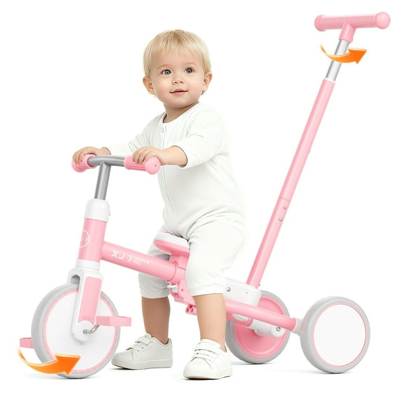 XJD 7 in 1 Toddler Tricycle with Push Handle,Toddler Bike for 1-3 Years Old Boy Girl, Toddler Push Tricycle, Baby Bike Balance Bike with Adjustable Seat Height and Removable Pedal