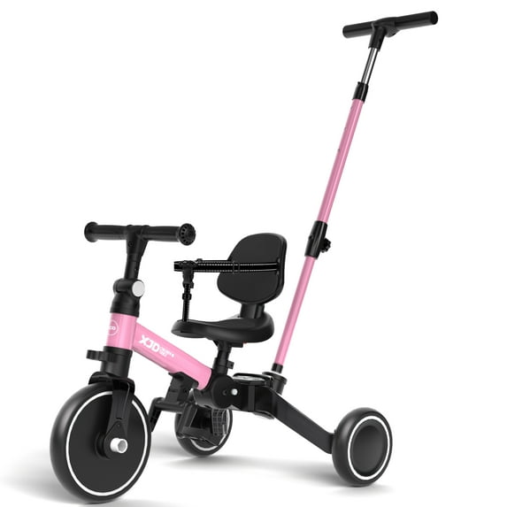 XJD 7-in-1 Toddler Bike with Push Handle for 1 Year to 4 Years Old Kids, Toddler Tricycle Kids Trikes Tricycle, Gift & Toys for Boy & Girl, Balance Training, Removable Pedals,Pink