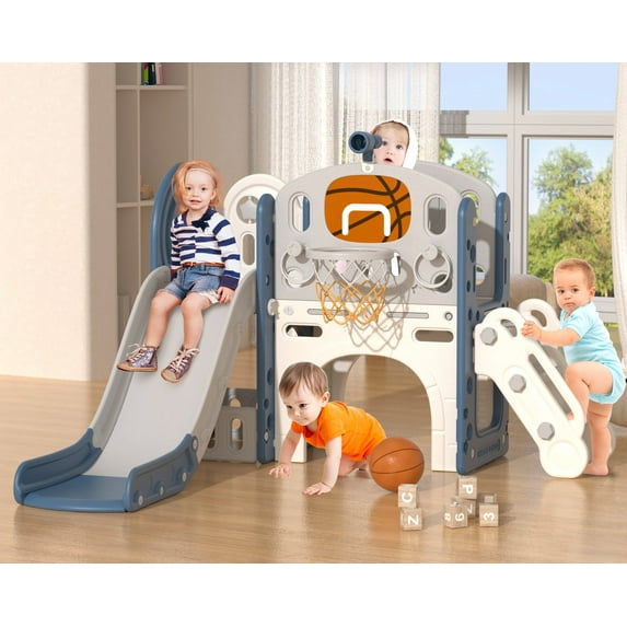 XJD 8-in-1 Toddler Slide Set,Kids Slide for Toddlers Age 1+, Toddler Climber Slide PlaySet with Basketball Hoop and Ball,Indoor Outdoor Slide Toddler Playset Toddler Playground Sets for Backyards